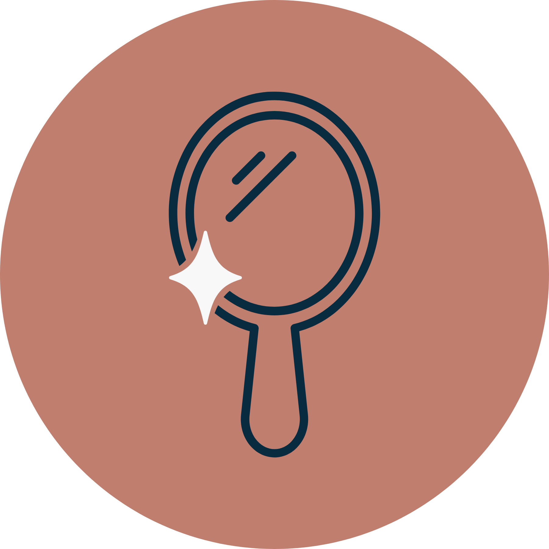 Minimalist illustration of a handheld mirror with a sparkle reflection on a salmon background