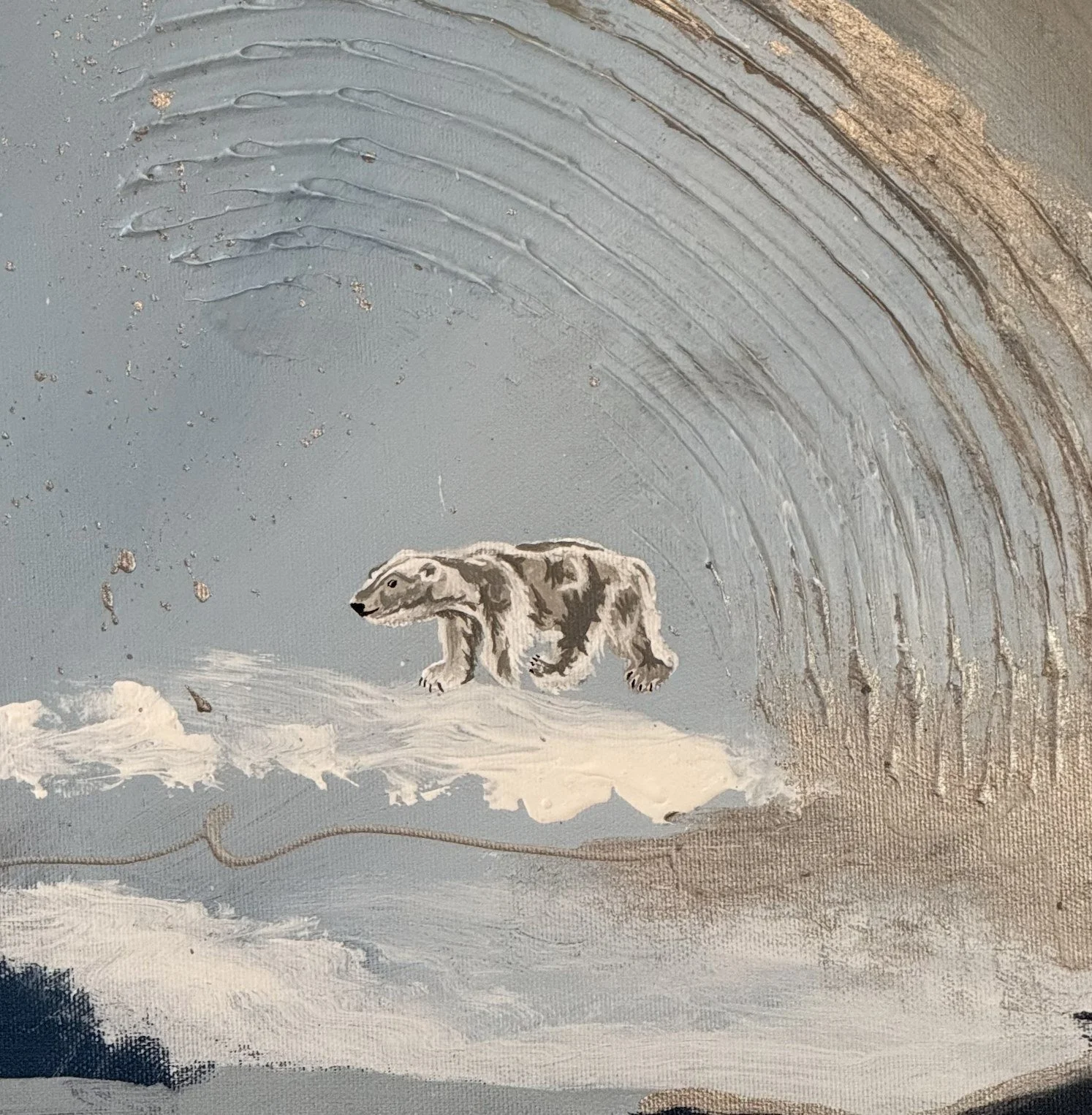 Where the Ice Still Holds – hidden polar bear detail by Sabrina Richter, series Seen and Unseen – abstraktes Originalgemälde, Acryl auf Leinwand, Kunst kaufen