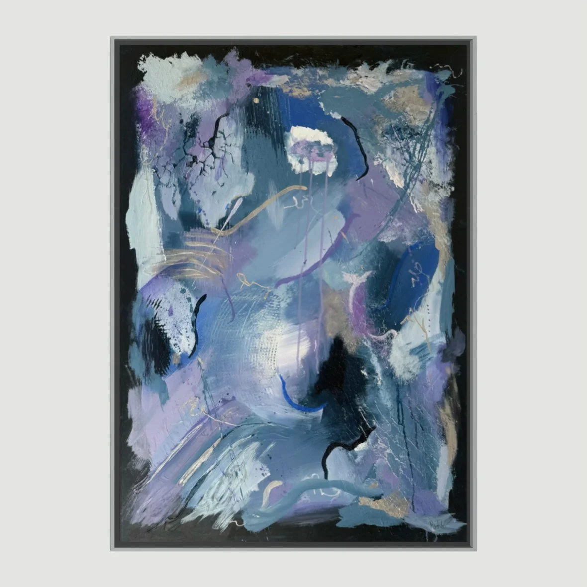 Underwater Lightning – original abstract painting blue violet by Sabrina Richter, series Seen and Unseen – abstraktes Originalgemälde, Acryl auf Leinwand, Kunst kaufen