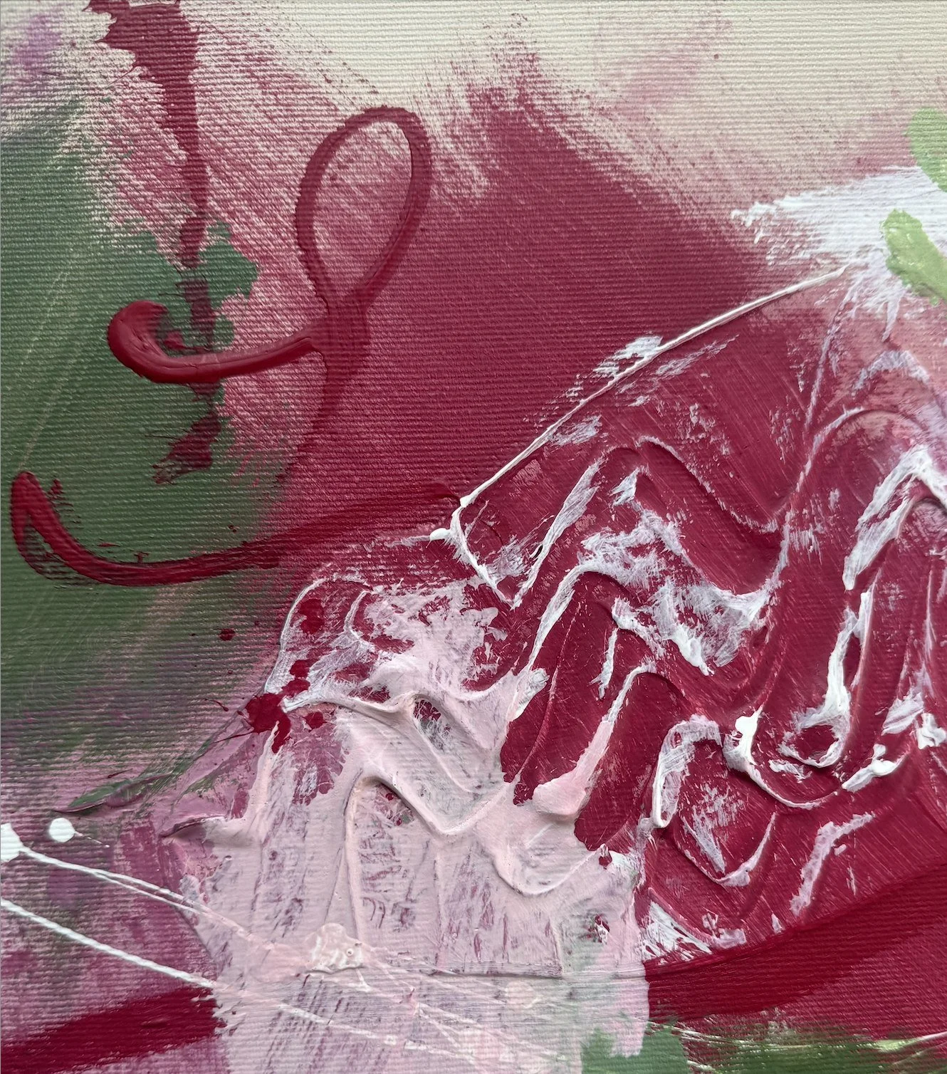 Predator in Peonies – texture detail by Sabrina Richter, series Seen and Unseen – abstraktes Originalgemälde, Acryl auf Leinwand, Kunst kaufen