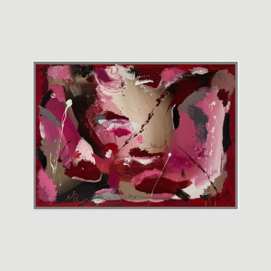 First Blush – original abstract painting pink red by Sabrina Richter, series Seen and Unseen – abstraktes Originalgemälde, Acryl auf Leinwand, Kunst kaufen