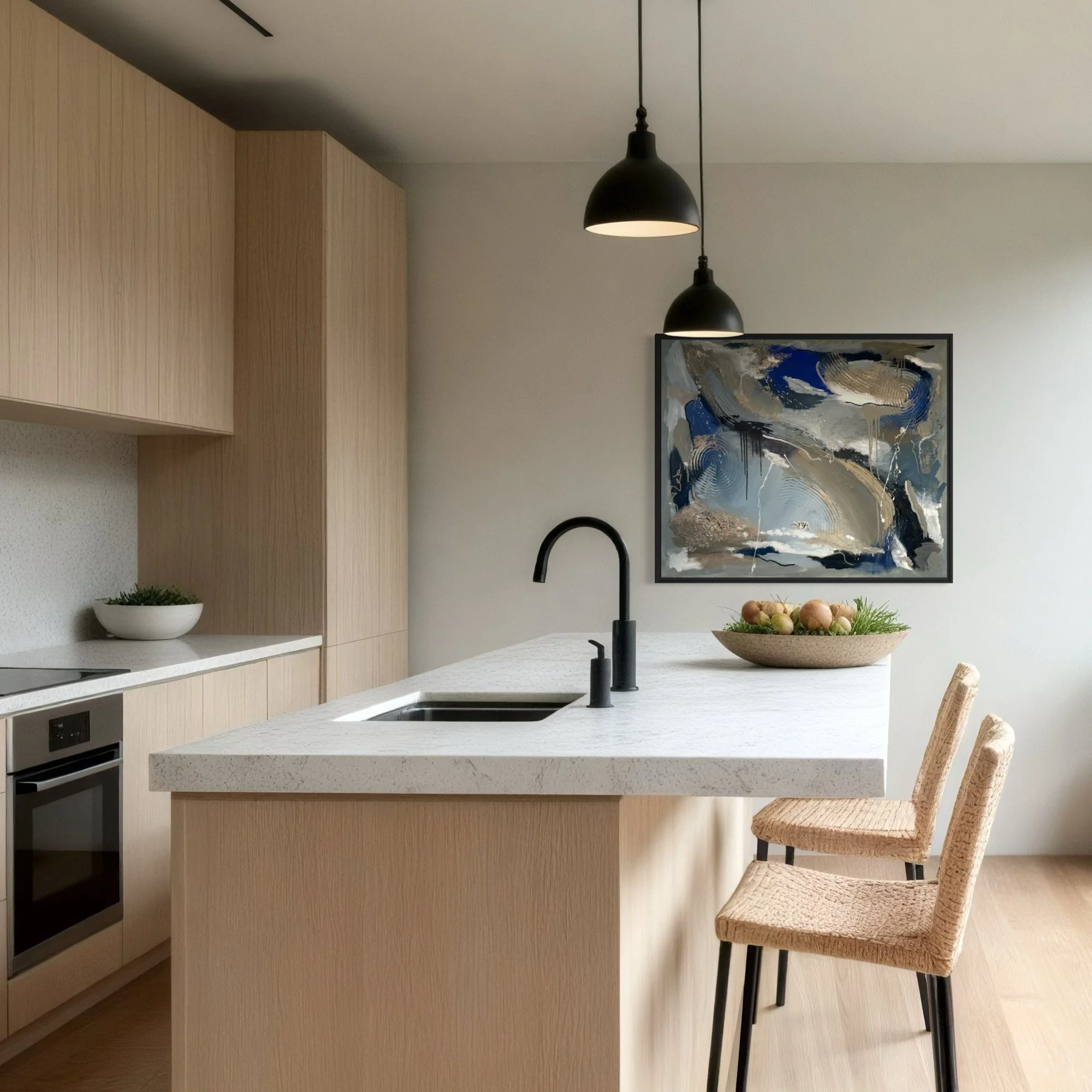 Where the Ice Still Holds – wall art kitchen by Sabrina Richter, series Seen and Unseen – abstraktes Originalgemälde, Acryl auf Leinwand, Kunst kaufen
