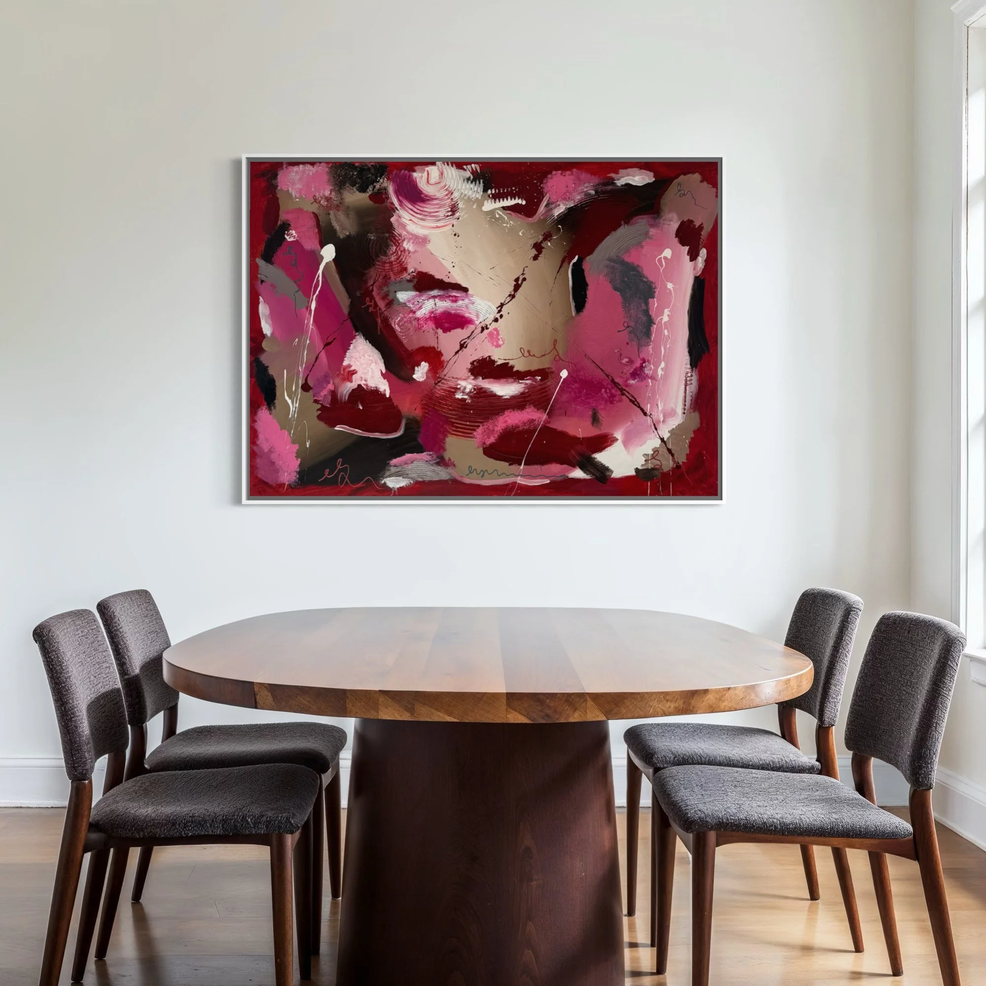 First Blush – abstract art dining room by Sabrina Richter, series Seen and Unseen – abstraktes Originalgemälde, Acryl auf Leinwand, Kunst kaufen