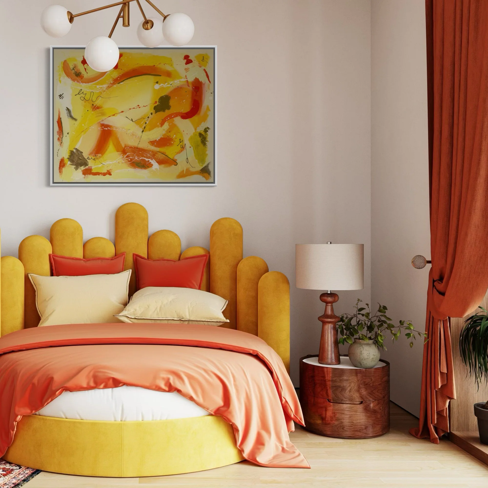 Between Two Fires – abstract painting above bed by Sabrina Richter, series Seen and Unseen – abstraktes Originalgemälde, Acryl auf Leinwand, Kunst kaufen