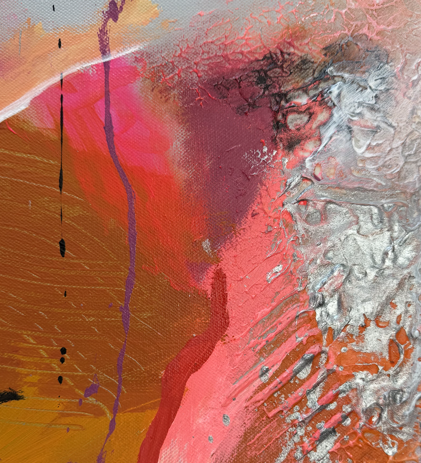 Pink Sunrise – texture detail by Sabrina Richter, series Seen and Unseen – abstraktes Originalgemälde, Acryl auf Leinwand, Kunst kaufen