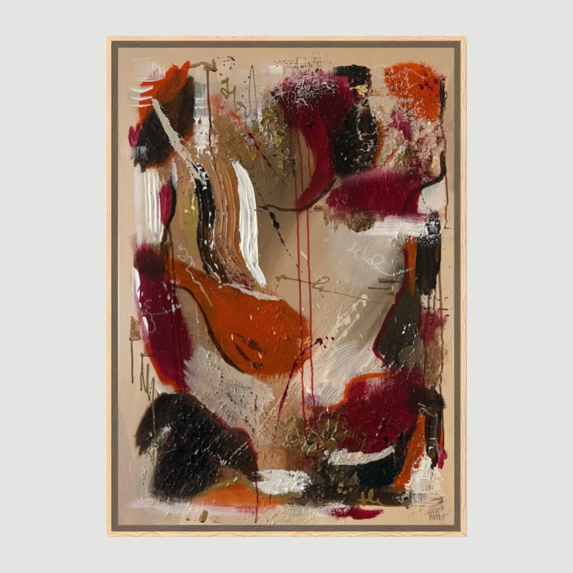 The Earth Remembers – original abstract painting red orange black by Sabrina Richter, series Seen and Unseen – abstraktes Originalgemälde, Acryl auf Leinwand, Kunst kaufen