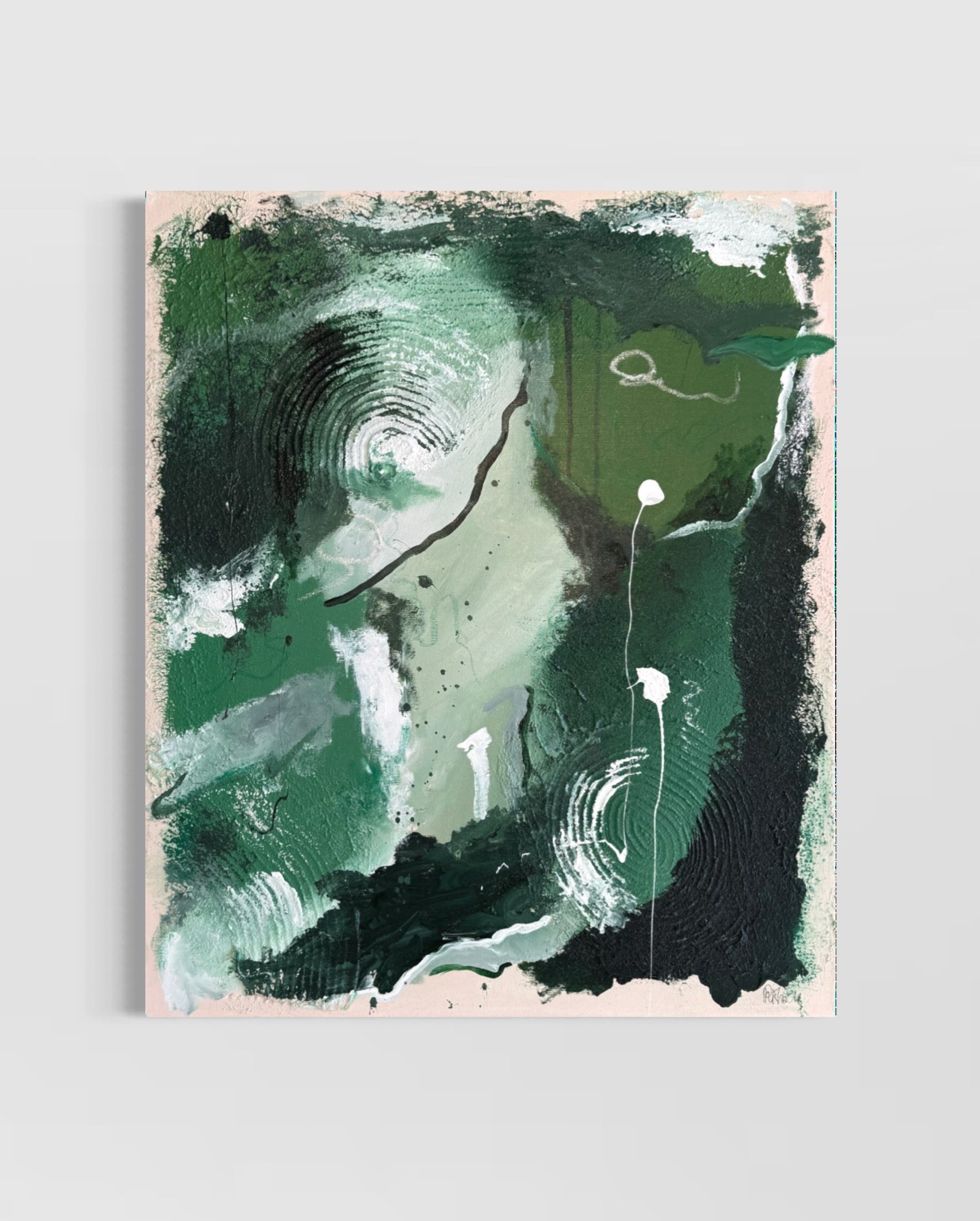 The Many Shades of Life unframed canvas front view – green abstract acrylic and oil pastel painting on Leinwand by Sabrina Richter