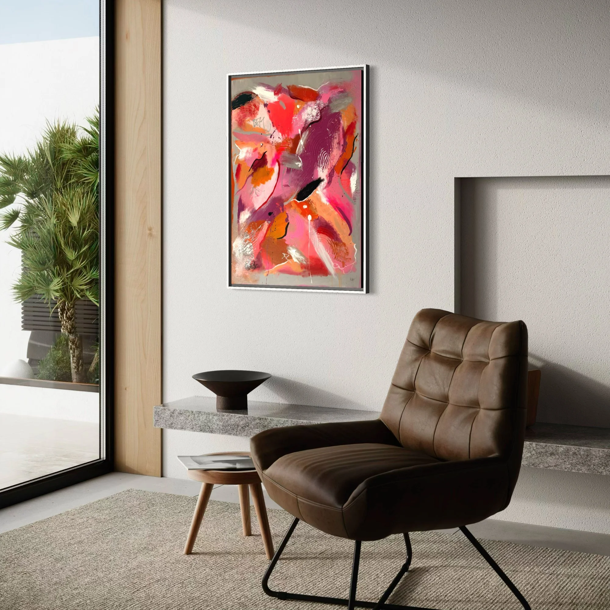 Pink Sunrise – abstract painting living room by Sabrina Richter, series Seen and Unseen – abstraktes Originalgemälde, Acryl auf Leinwand, Kunst kaufen
