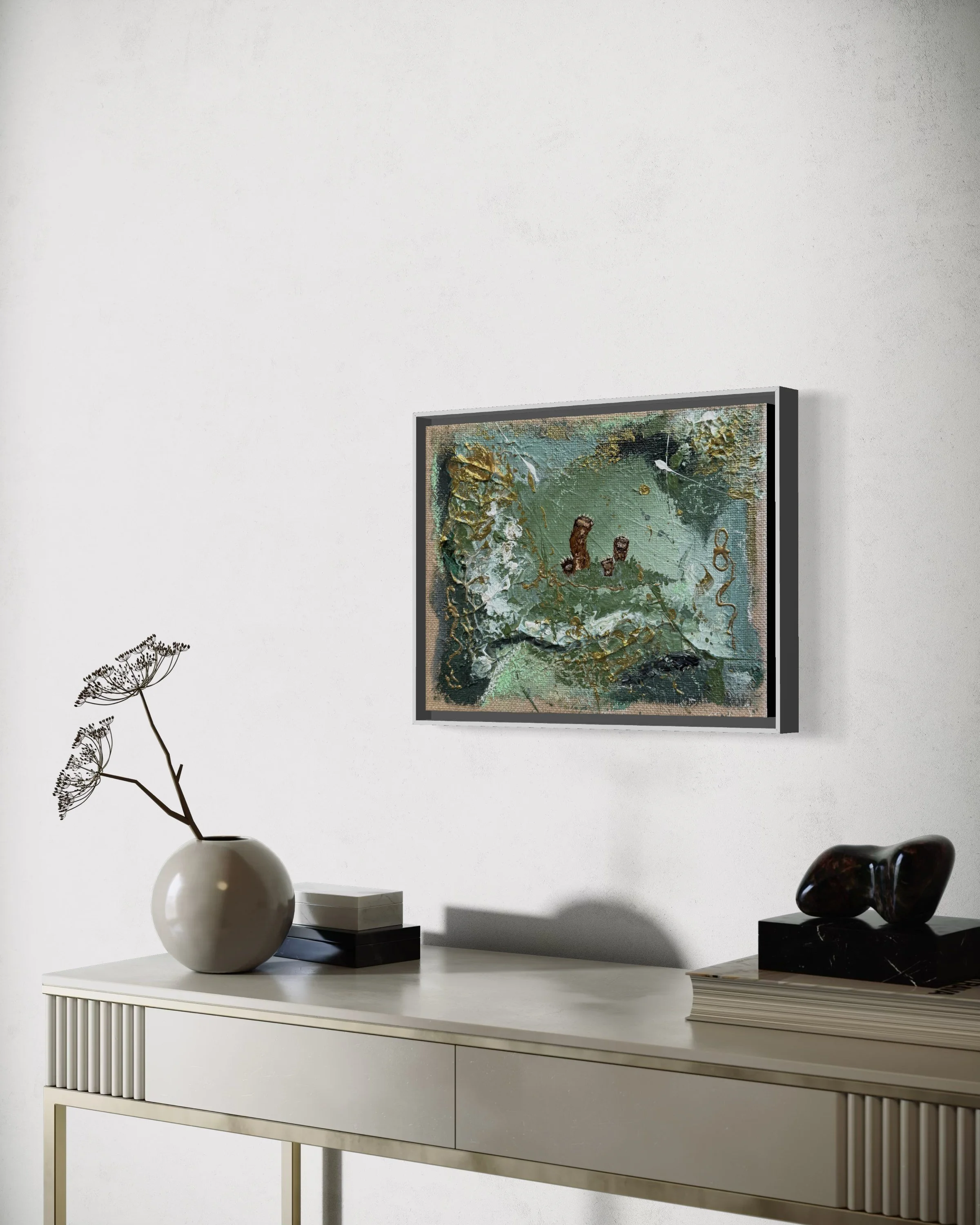 Dangerously Playful – framed original painting, side view, 24 x 30 cm