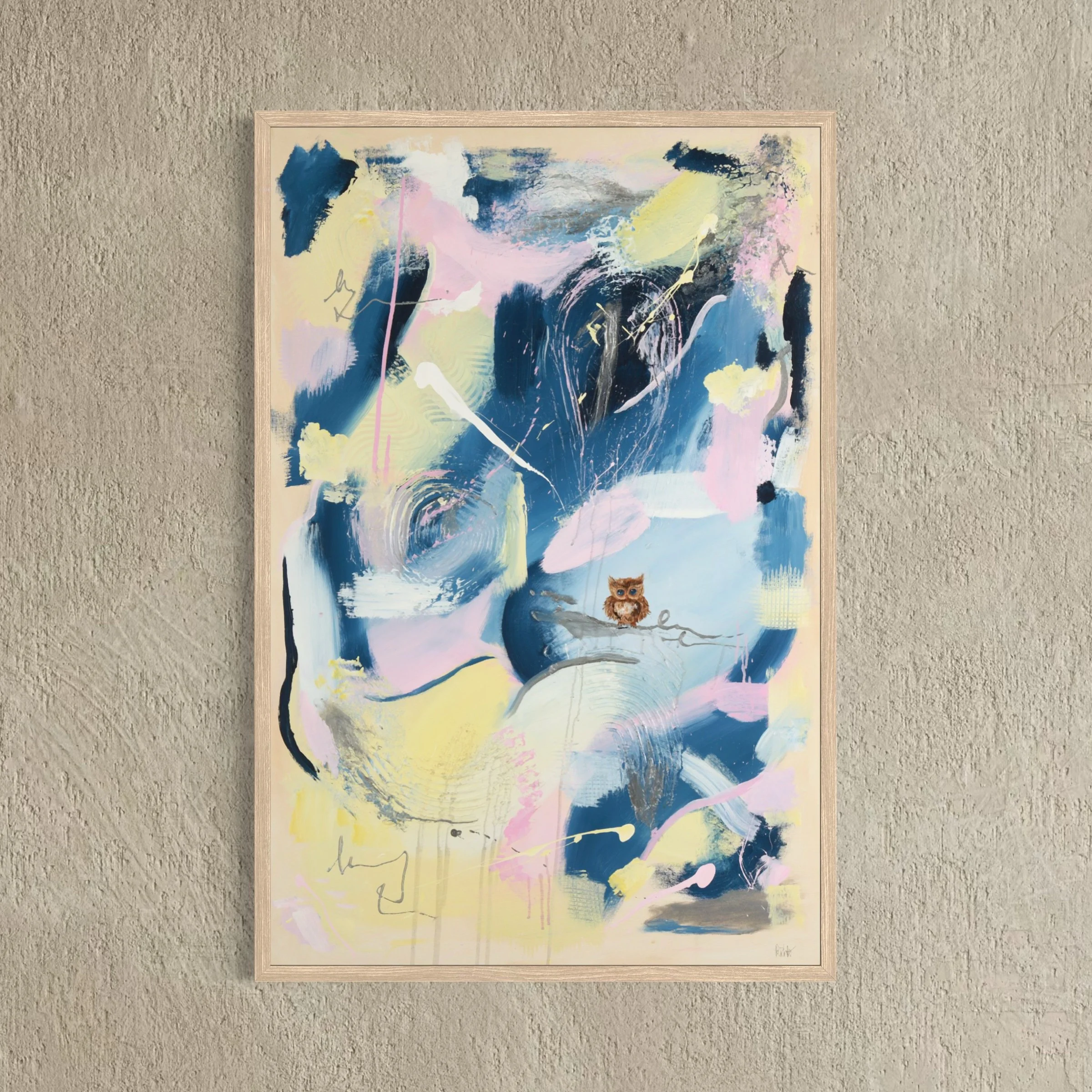 cotton-candy-sky-abstract-art-print-by-sabrina-richter-in-a-light-wooden-frame-on-a-textur.jpg