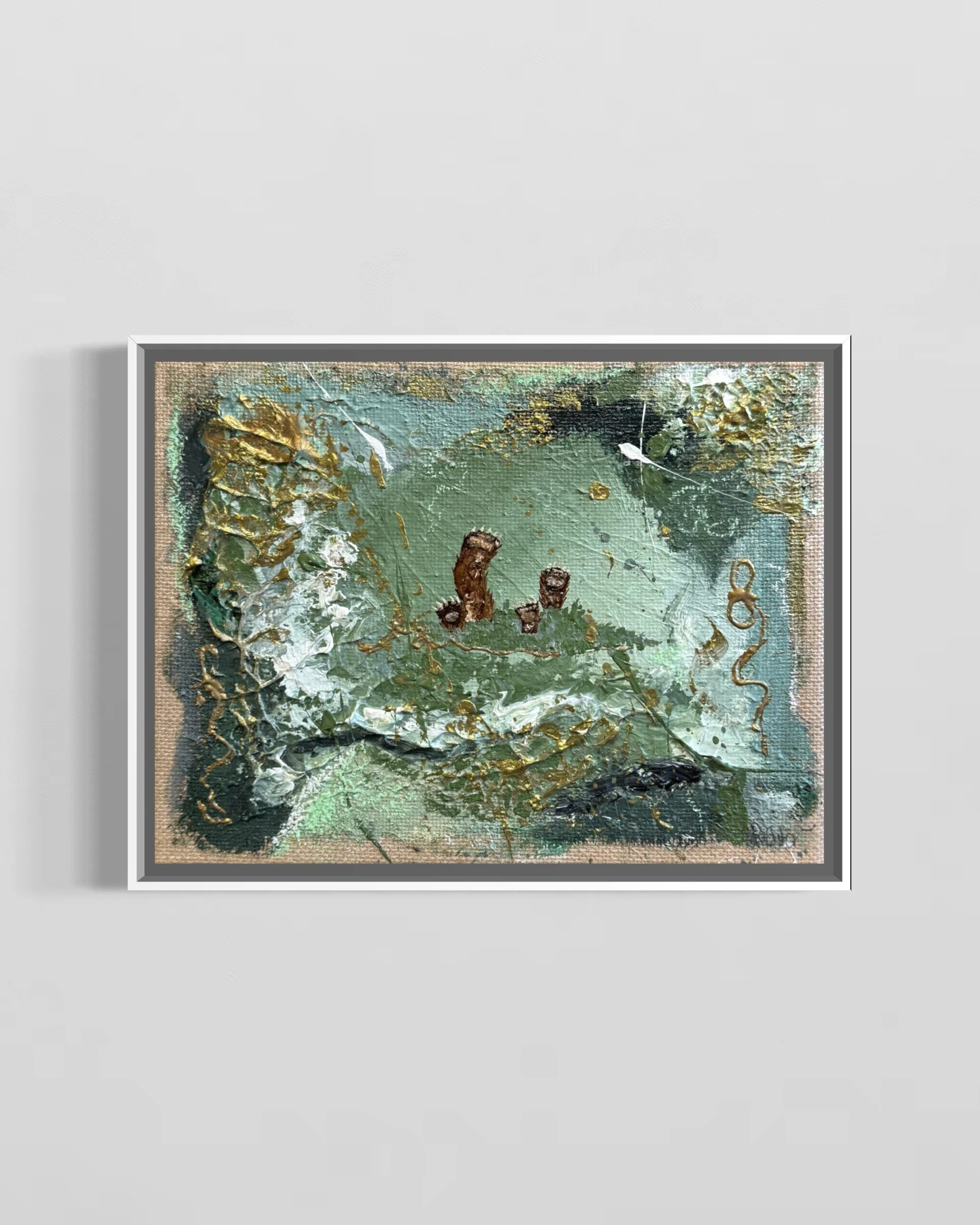 Dangerously Playful – original acrylic and oil pastel painting on canvas in a white wooden frame, Sabrina Tina Richter