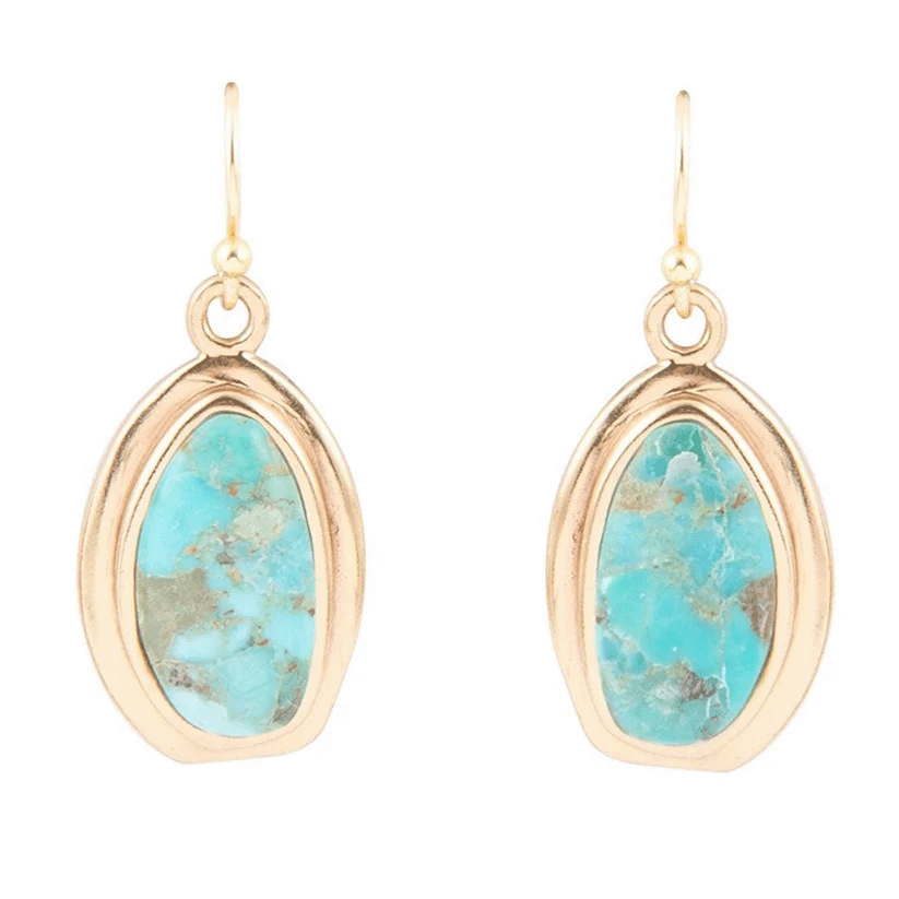 GENUINE BLUE TURQUOISE GOLDEN DROP EARRINGS