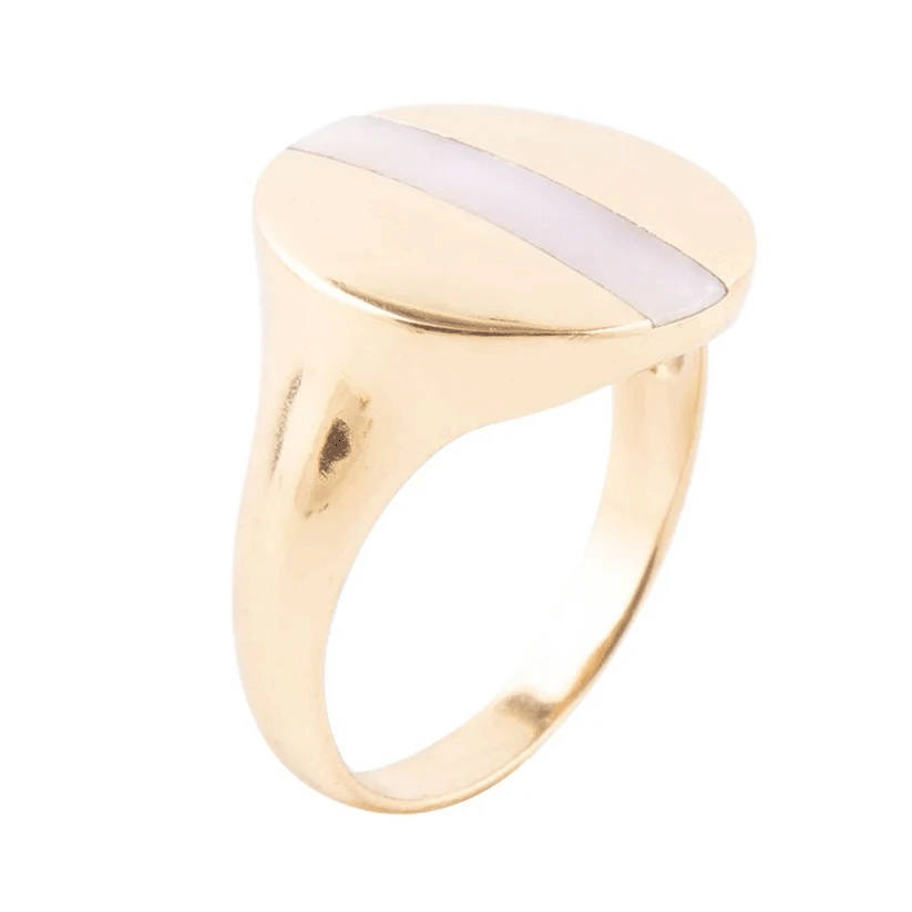 SIGNET PINK OPAL AND BRONZE CIRCLE RING
