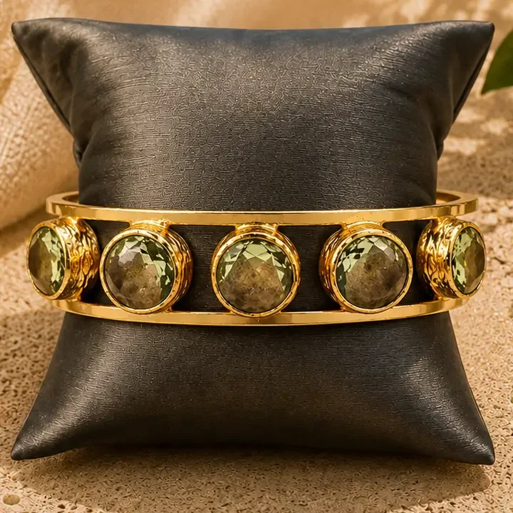 CORE 5 STONE BEZEL CUFF BRACELET CITRINE YELLOW