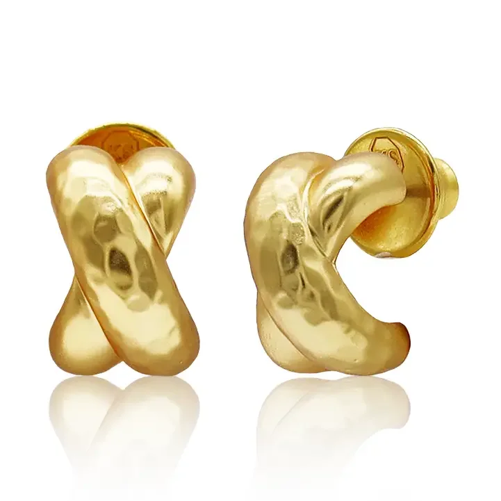 HAMMERED CROSS STUD EARRINGS 24K