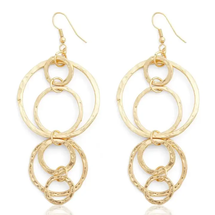 MULTIPLE CIRCLE DANGLE EARRINGS 24K  GOLD PLATED