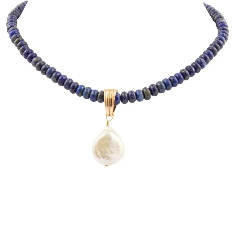 DENIM BLUE LAPIS GOLDEN PENDANT NECKLACE