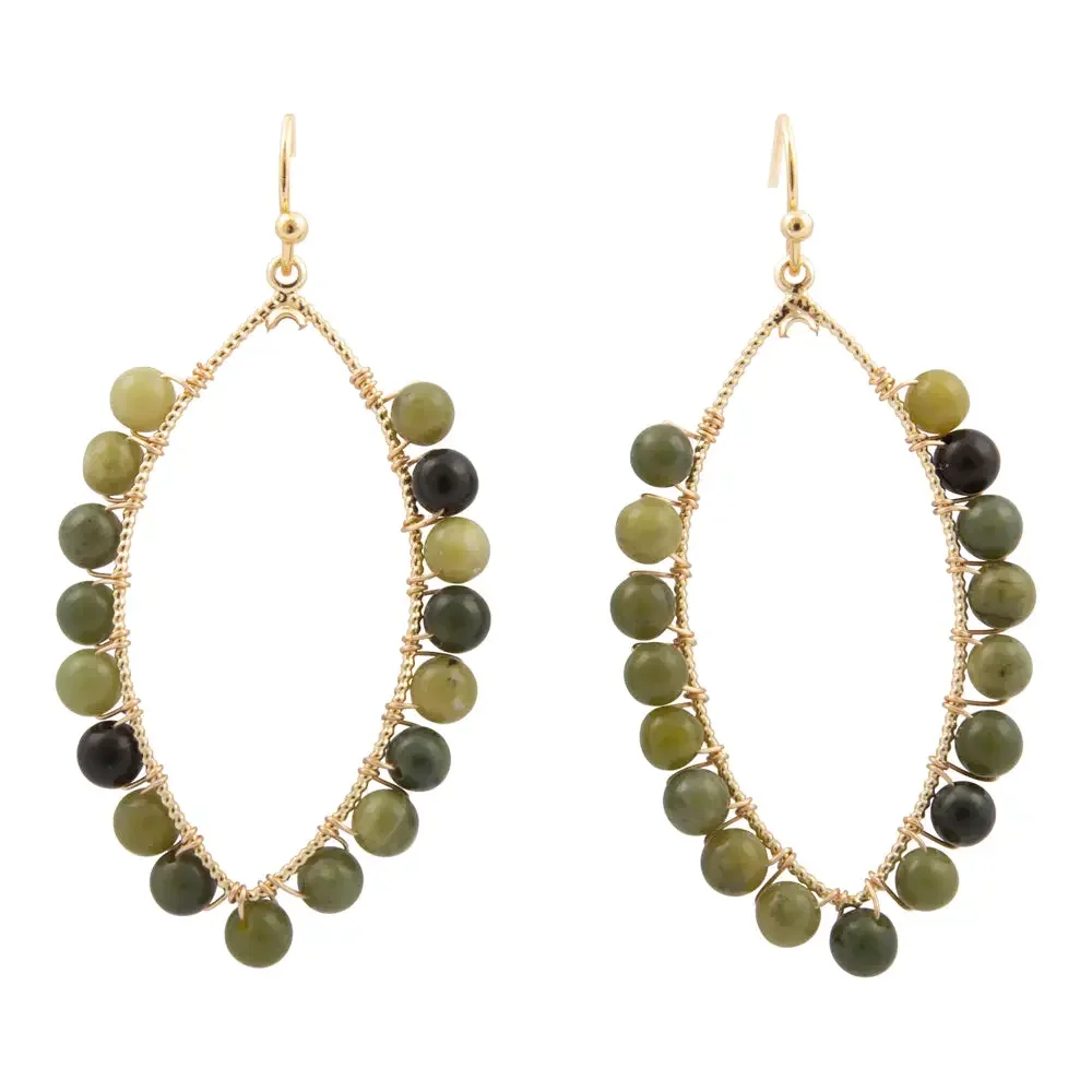 GREEN JASPER TEARDROP GOLDEN HOOP EARRINGS