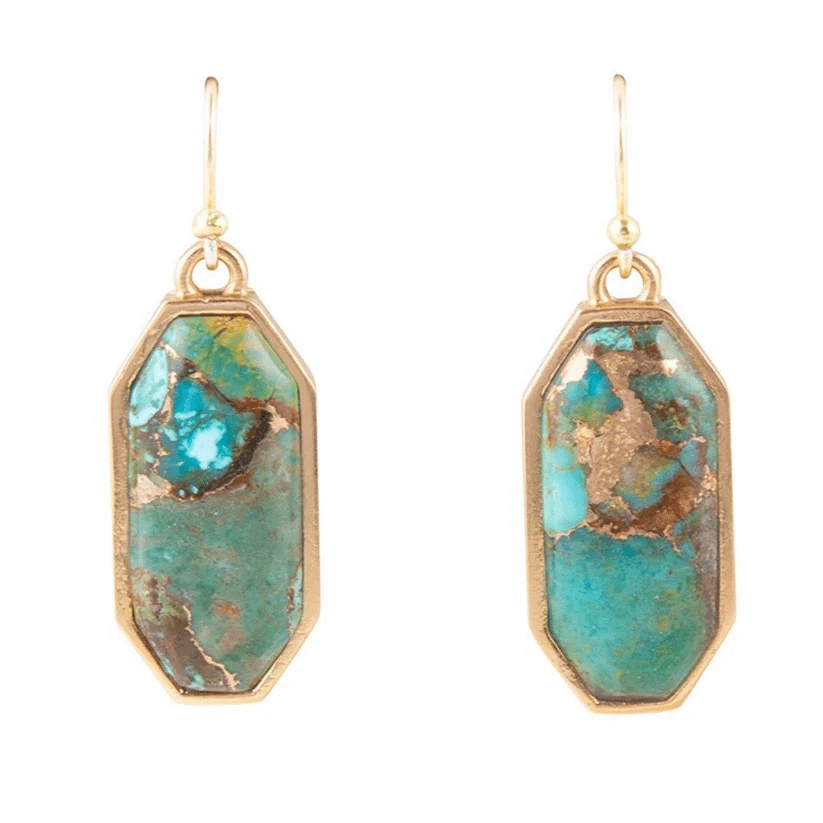 Dolce Teal Blue Turquoise Matrix Golden Drop Earrings – Barse Jewelry-1.png