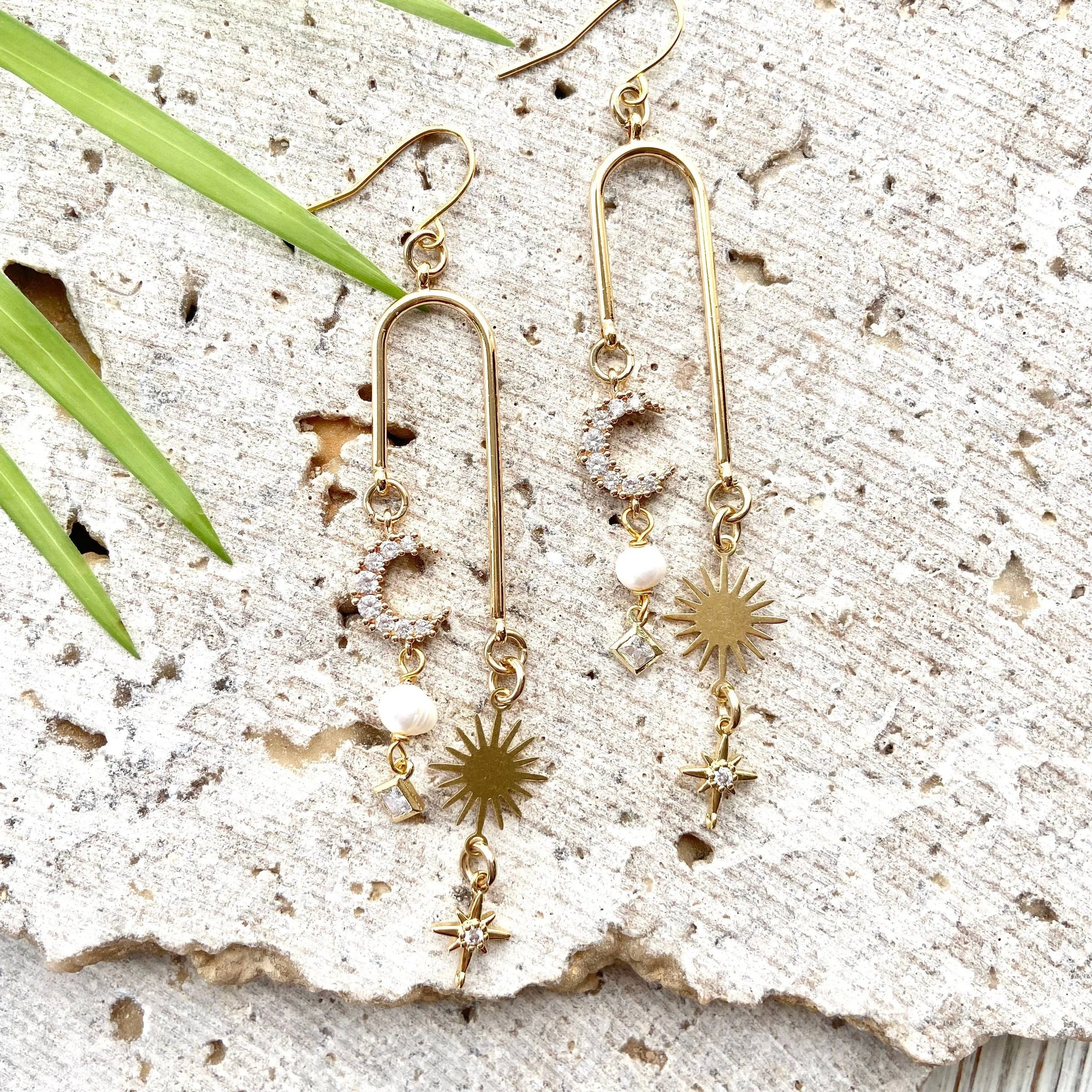 SUN MOON CELESTIAL BOHO EARRINGS SALON JEWELRY VB