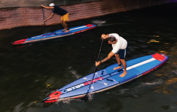 Image of the Starboard Airline racing SUP showing the nose cone and deck attachment of the airline system.