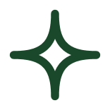 Un símbolo o icono en color verde oscuro con forma de estrella o destello