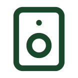 Icono de un altavoz o altoparlante con forma rectangular y un círculo en el centro.