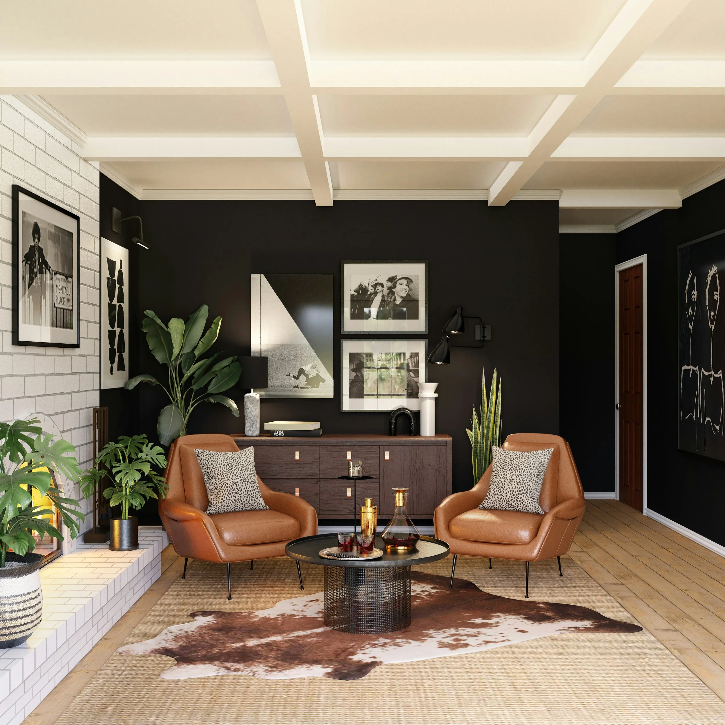 Curated gallery wall with framed artwork in a sophisticated interior living space — art curation and installation by Artus Operandi