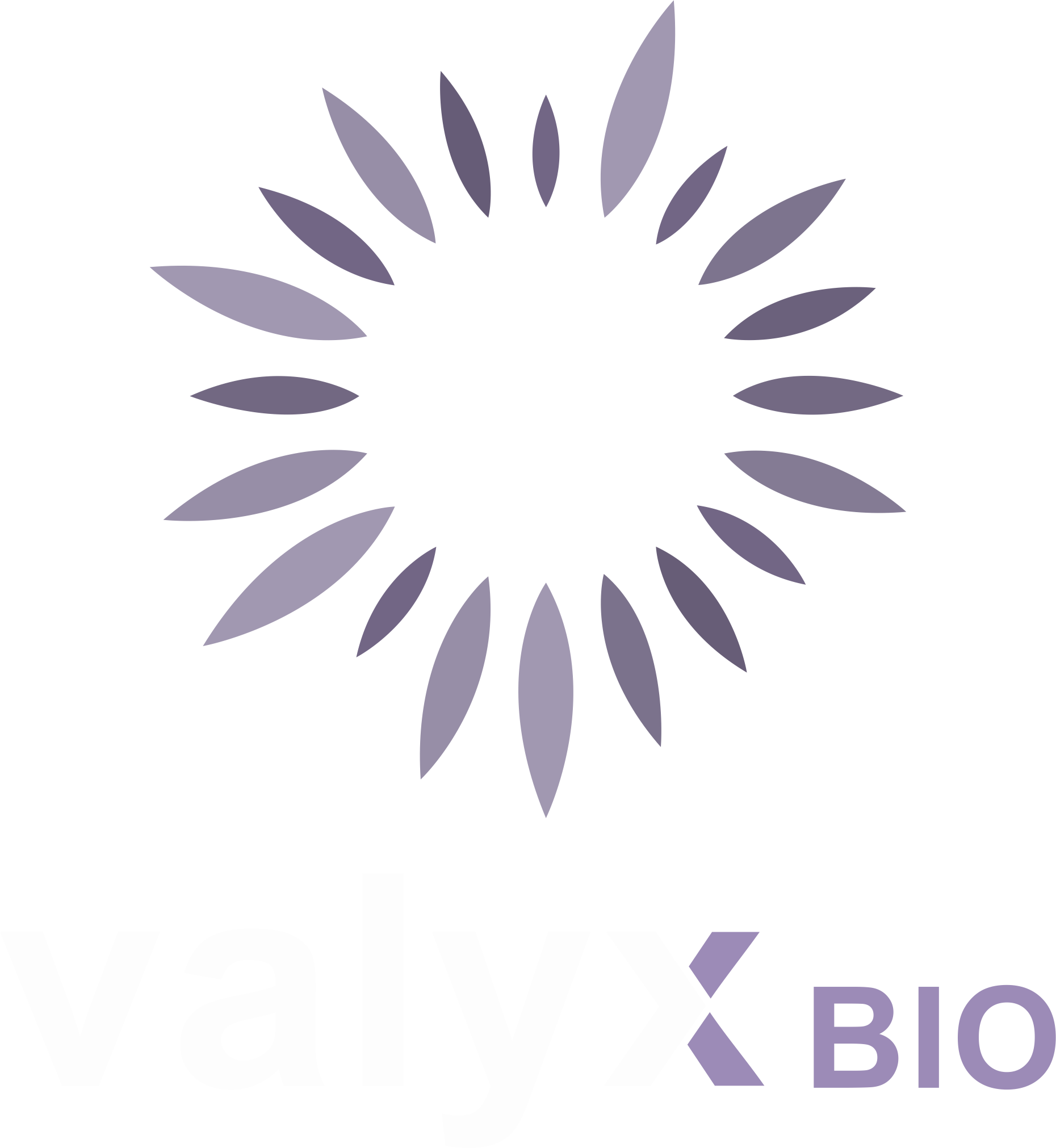 The logo of Valyx Bio, featuring a stylized plant or leaf design above the company name in white and purple text on a black background.