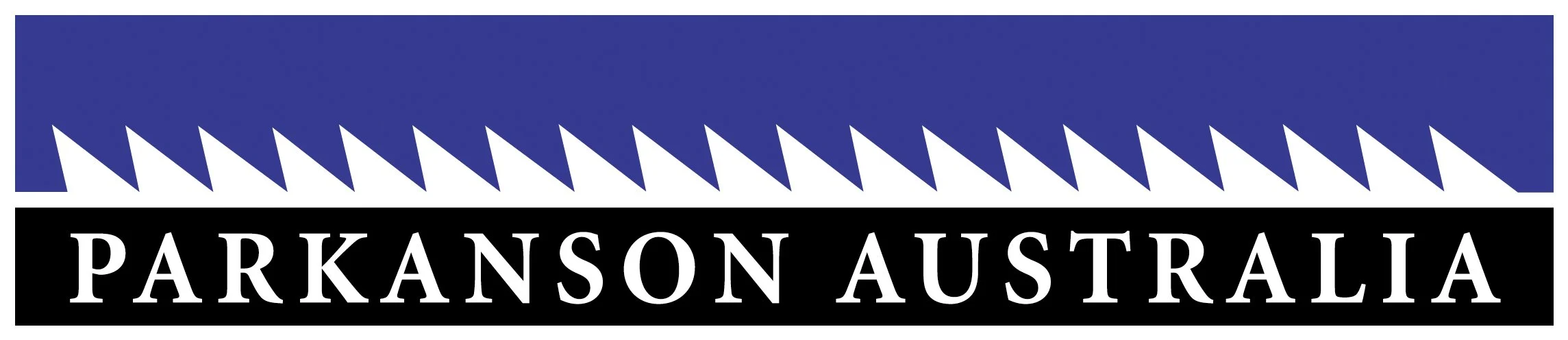 Logo with blue and black diagonal stripes and white text that says 'PARKANSON AUSTRALIA'.