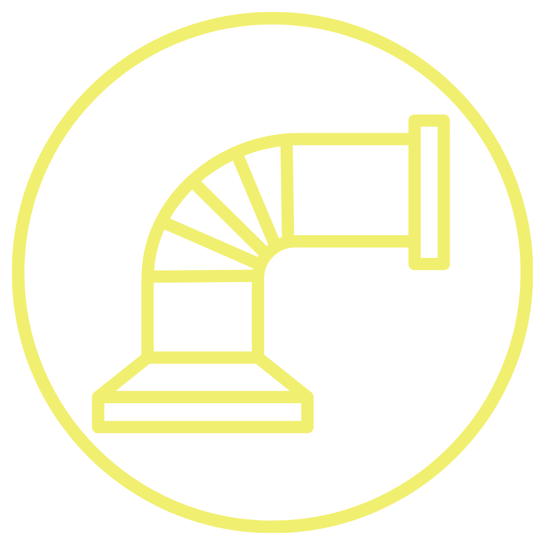 Yellow outline of a staircase inside a circle