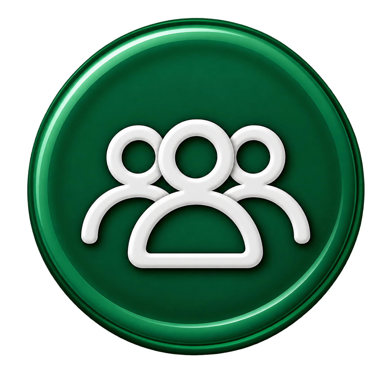 Icon with three white human figure outlines on a green circular background.