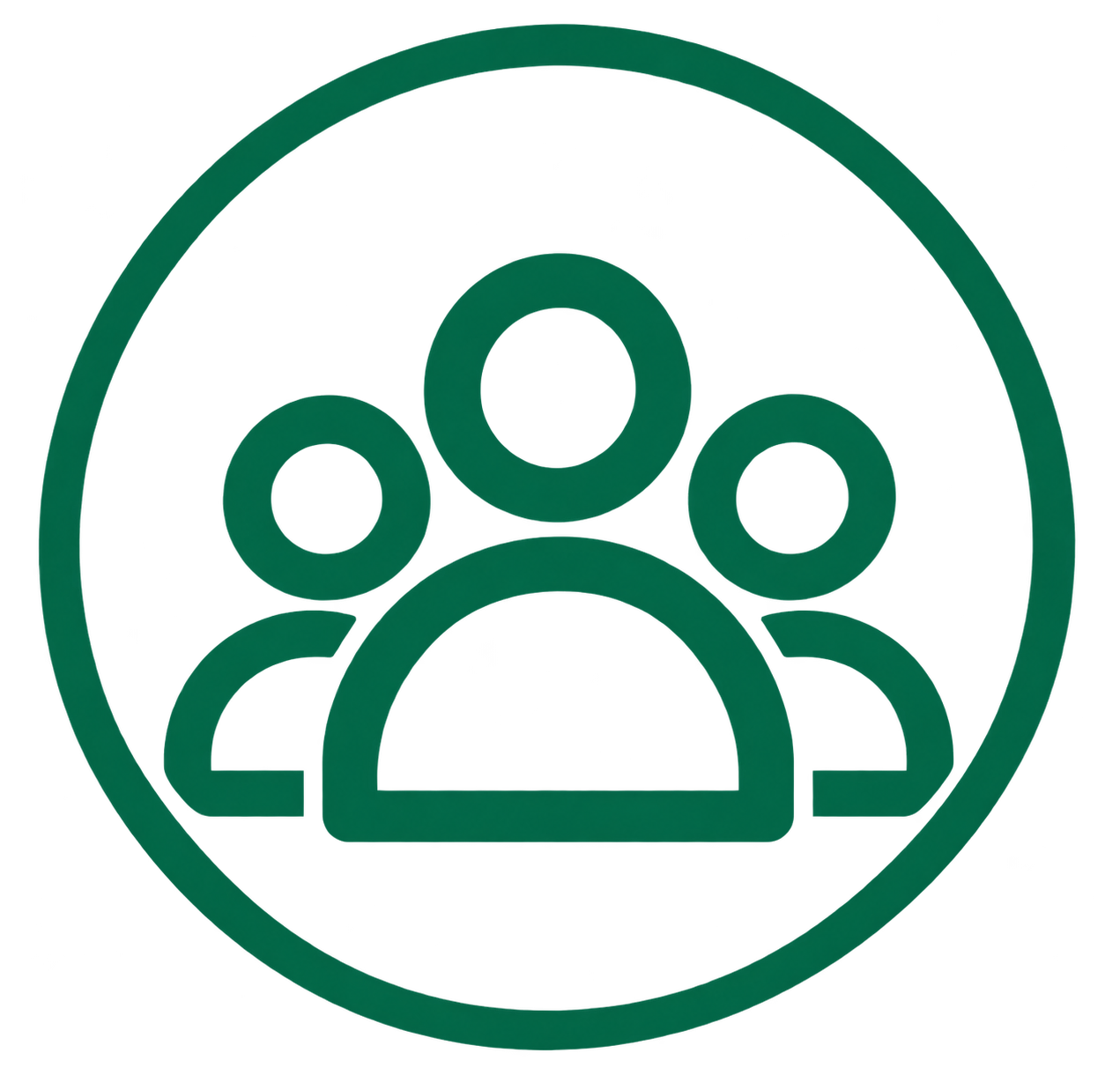 Icon of three people inside a circle, representing a team or community.