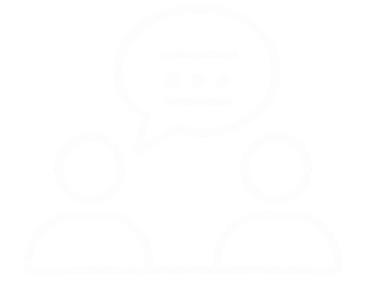 A digital icon of a person with a speech bubble containing three dots, representing communication or chat, with a black and white color scheme.