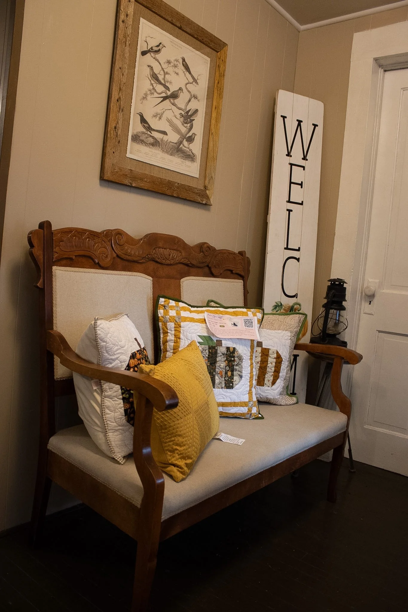 The Quilter's Farmhouse Entry where we house quilted, handmade items to purchase. 