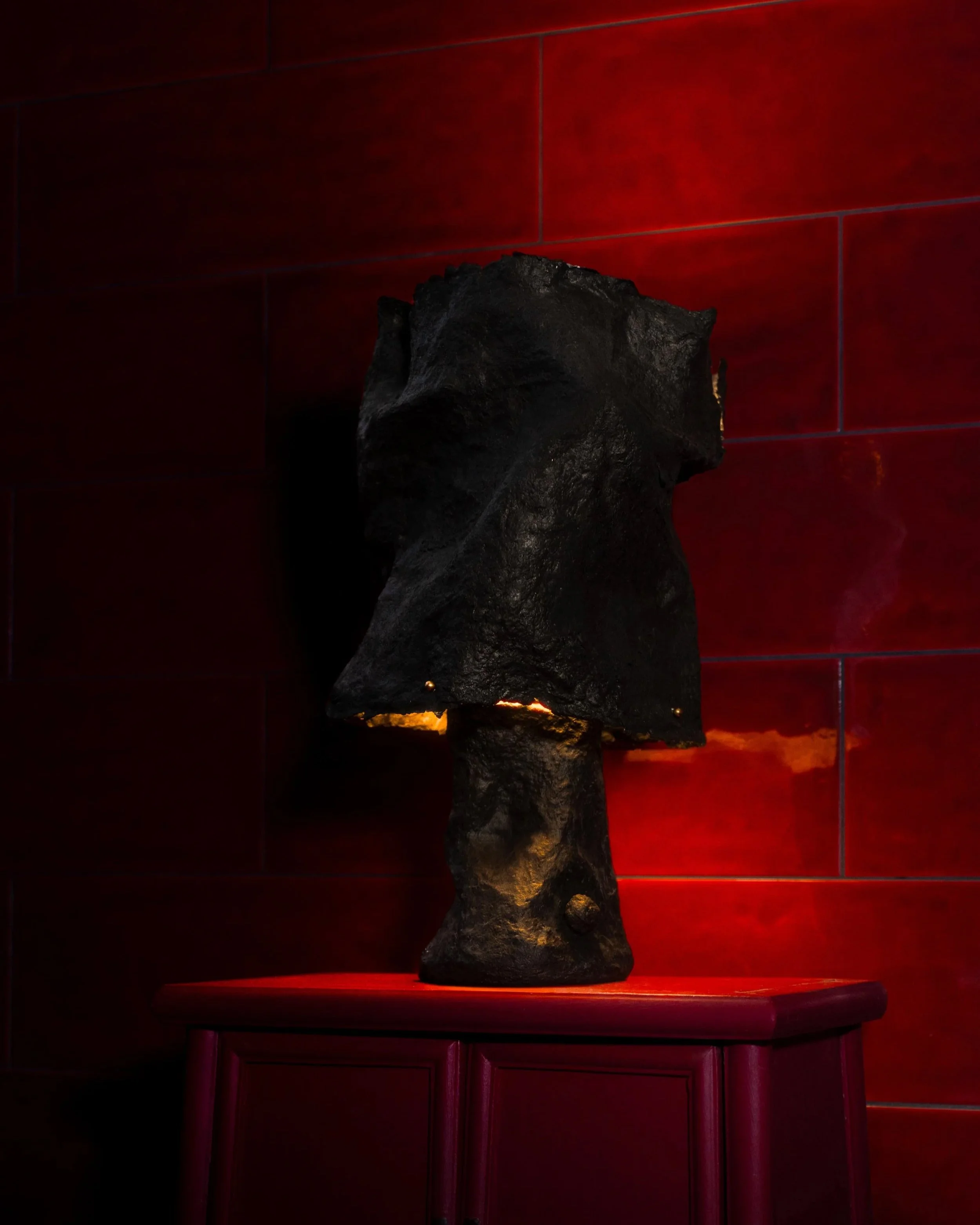 Samuel+Aguirre_Fiber+Table+Lamp+Black+on+red+LAMP+ON_Photo+Cred+Travis+Lemire.jpg