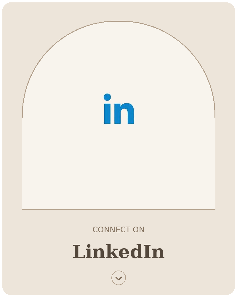 LinkedIn logo with text 'Connect on LinkedIn' and a downward arrow icon.