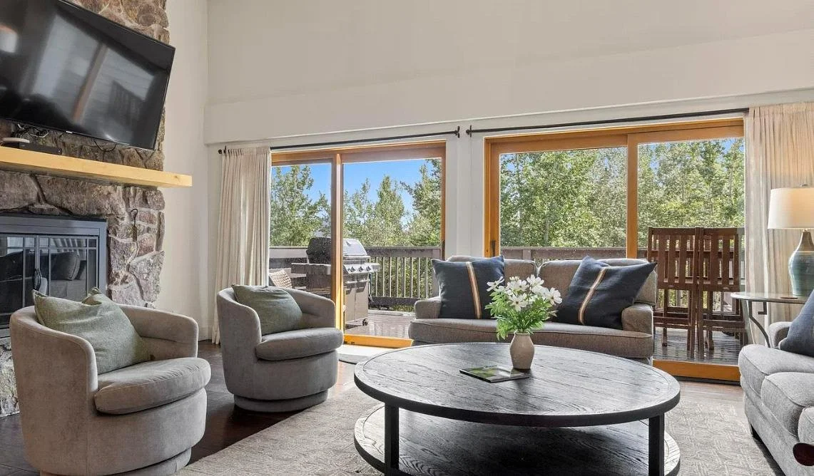 Living room · Wood-burning fireplace