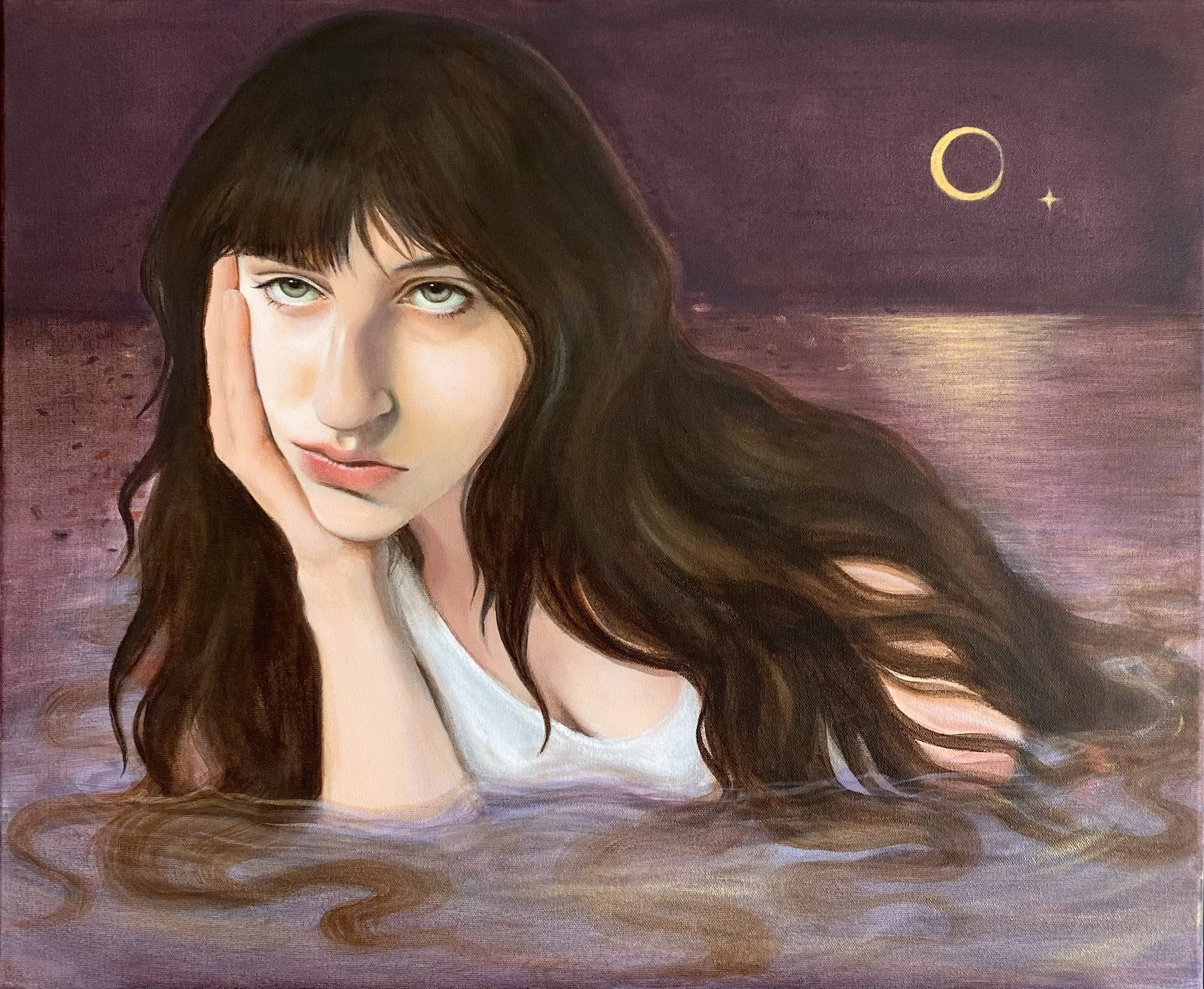 Lunar Thought, Acrylic and Pan Pastel on Canvas, 20 x 24 in, 2024