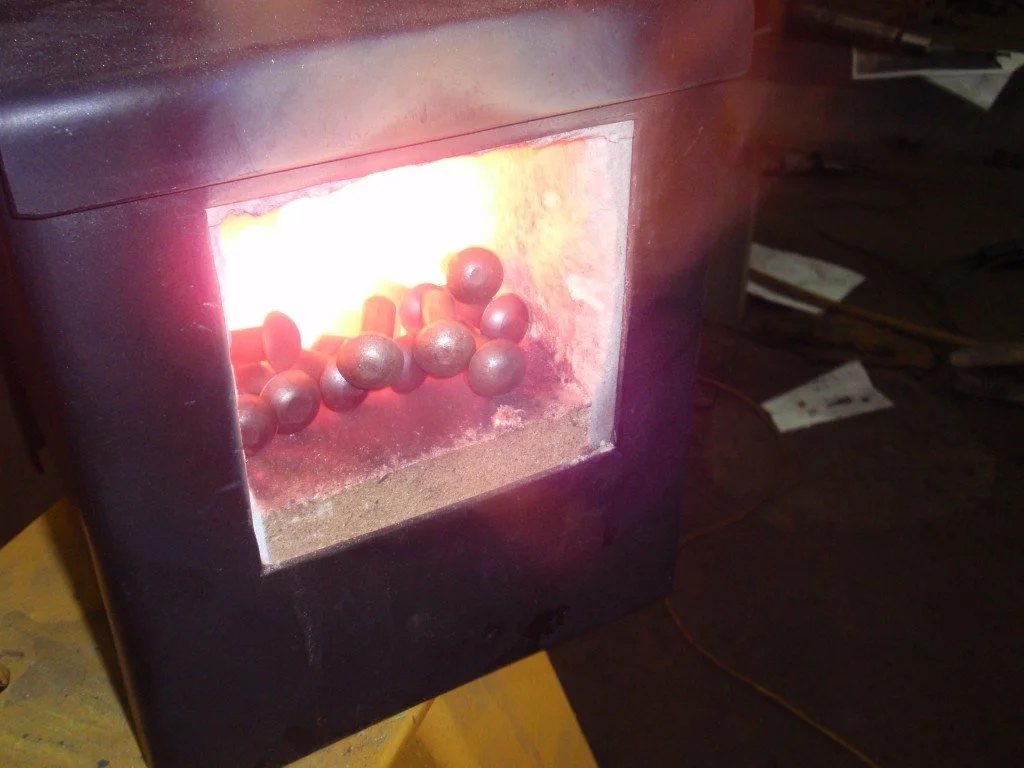 Steel rivets inside furnace