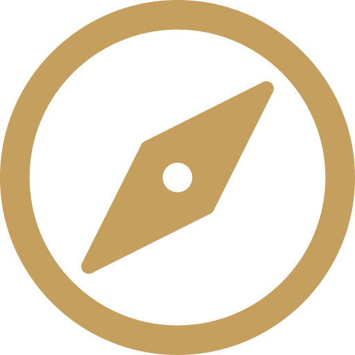 Icon of a compass with a gold and black color scheme