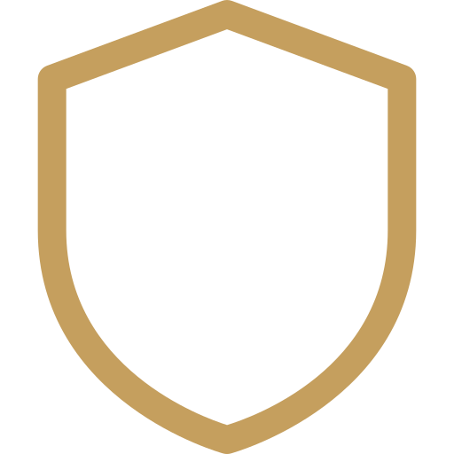 Gold shield outline on a black background.