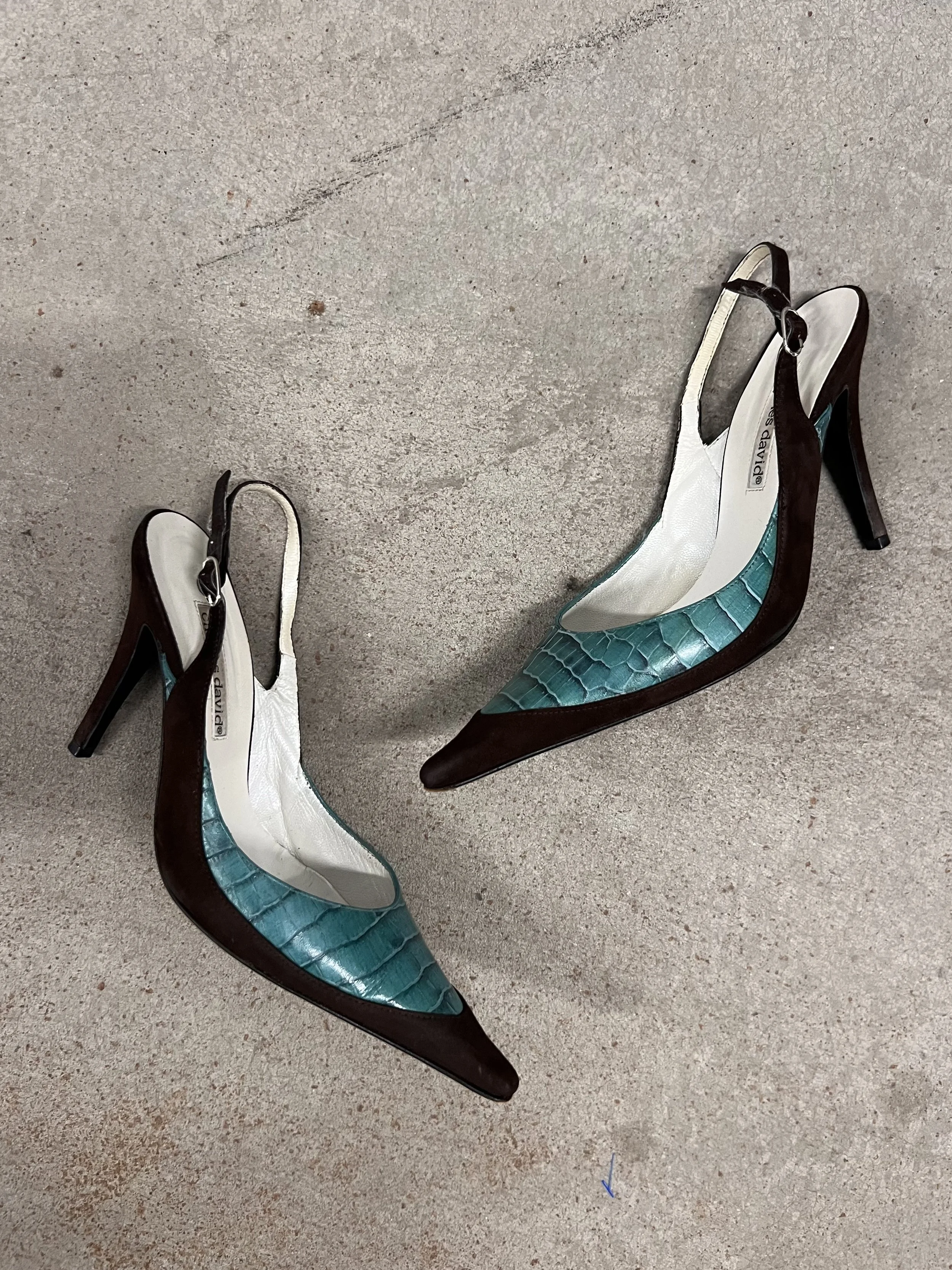 teal & brown slingback
