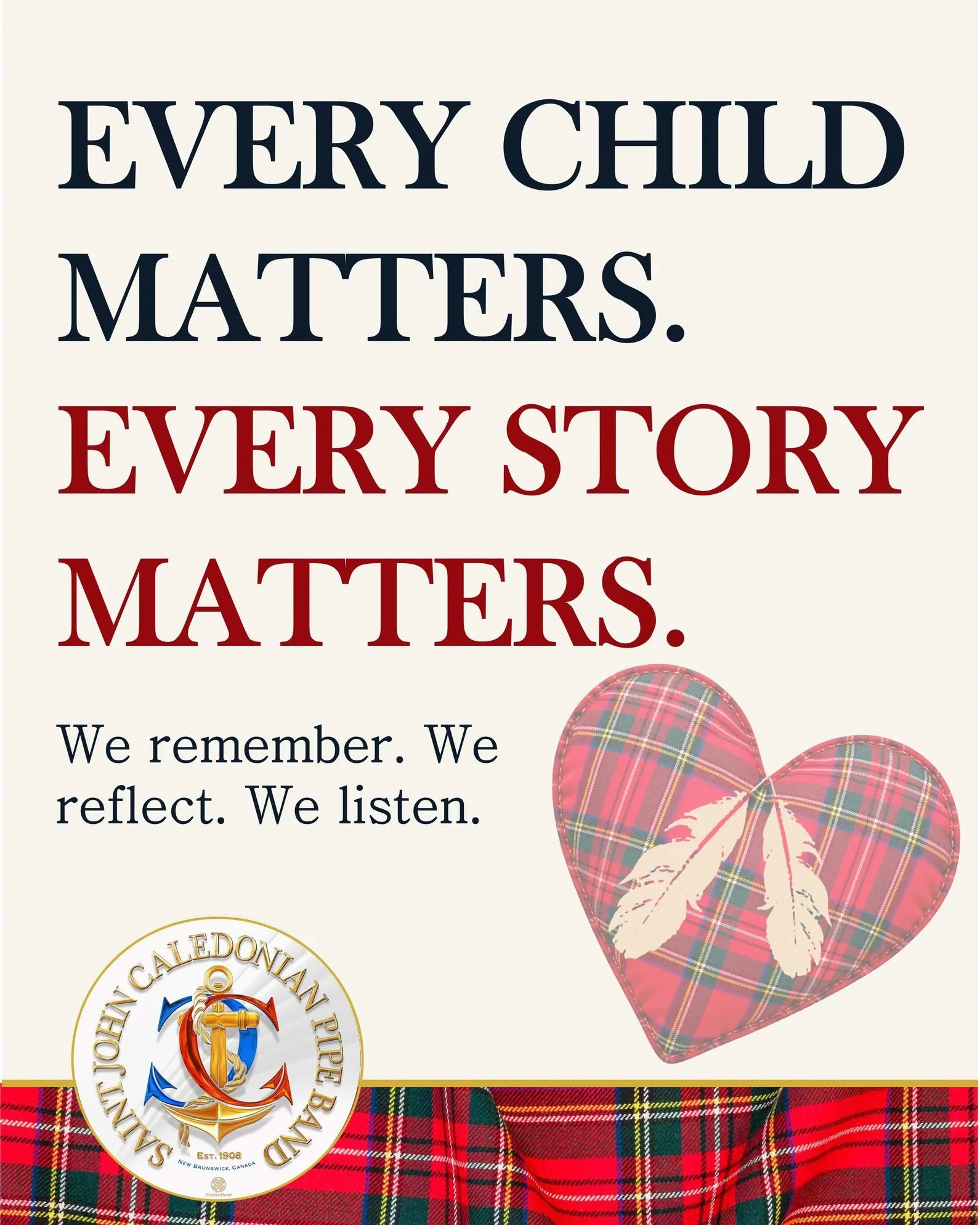 Today, the Saint John Caledonian Pipe Band pauses to recognize the National Day for Truth and Reconciliation and to honour the children who never returned home, the Survivors of residential schools, their families, and their communities. 🧡

As an or