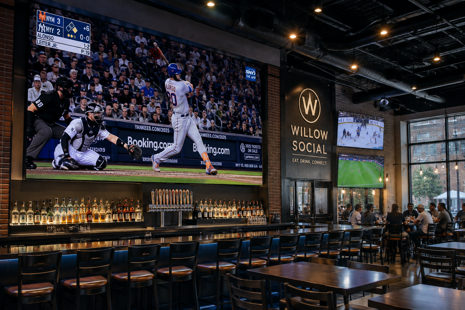 Commercial LED video wall installation for a sports bar and entertainment venue