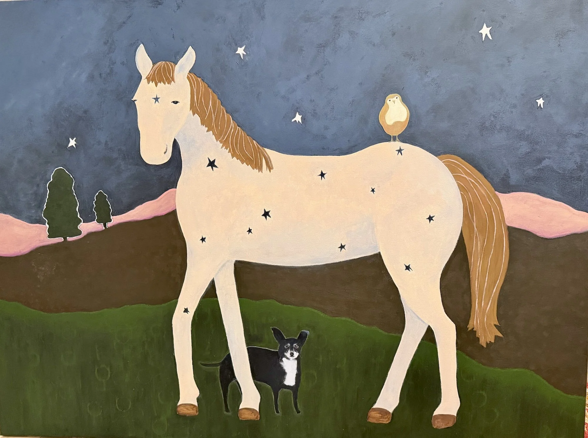 "Cowboy and the Star Horse", 2026  Acrylic on canvas 36 x 48