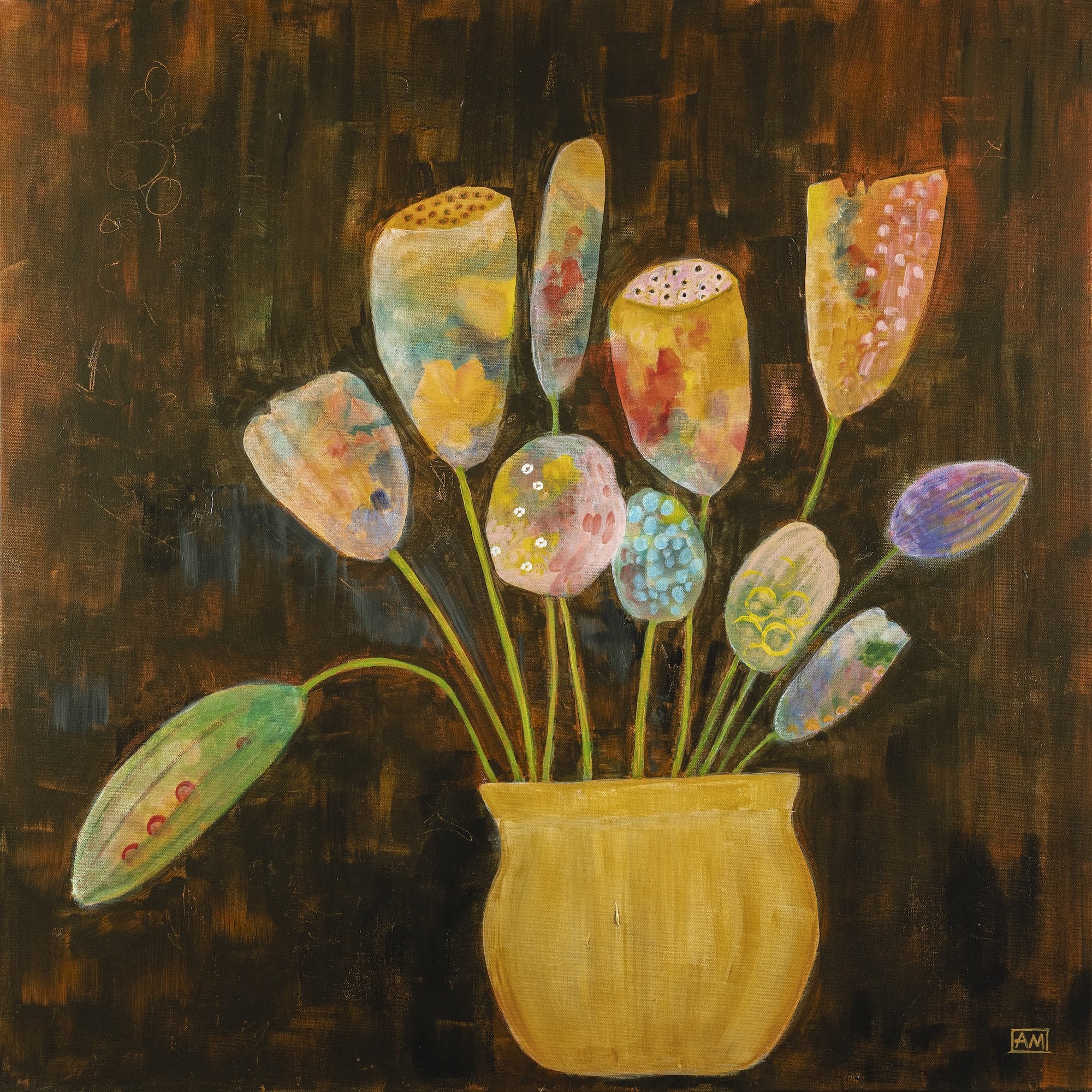 "Pot of Posies", 2026  Acrylic on canvas 36 x 36 SOLD