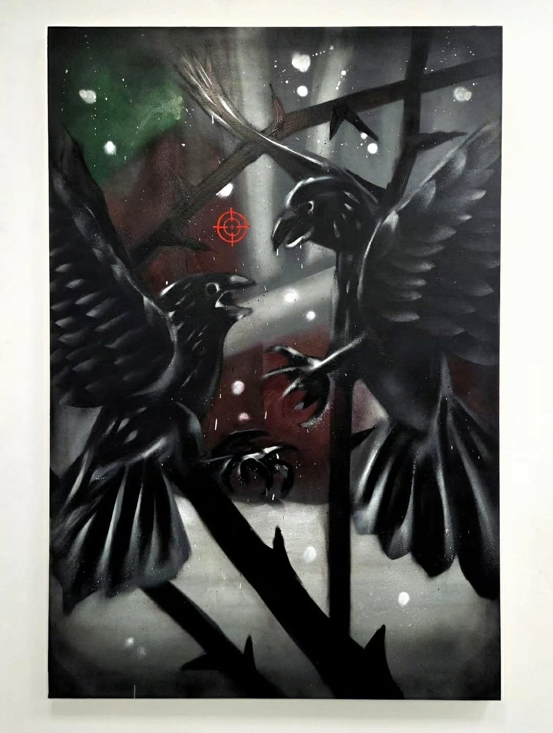 "Fight of Flight (1 of 2)"
Aerosol and acrylic on canvas, 48x72".
2025