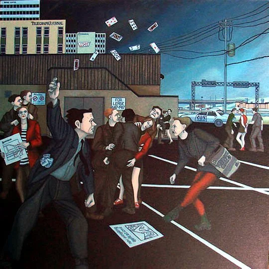 Blue Suits and Paradise Girls (2006) 40" x 40"  Acrylic on Canvas