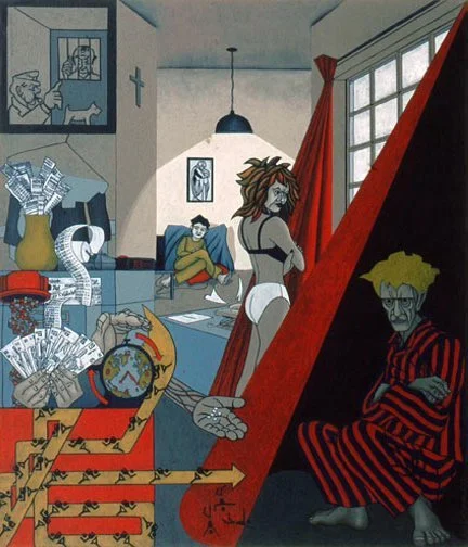 The Red Curtain (2001) The Monopoly Series 42" x 40" Acrylic on Canvas